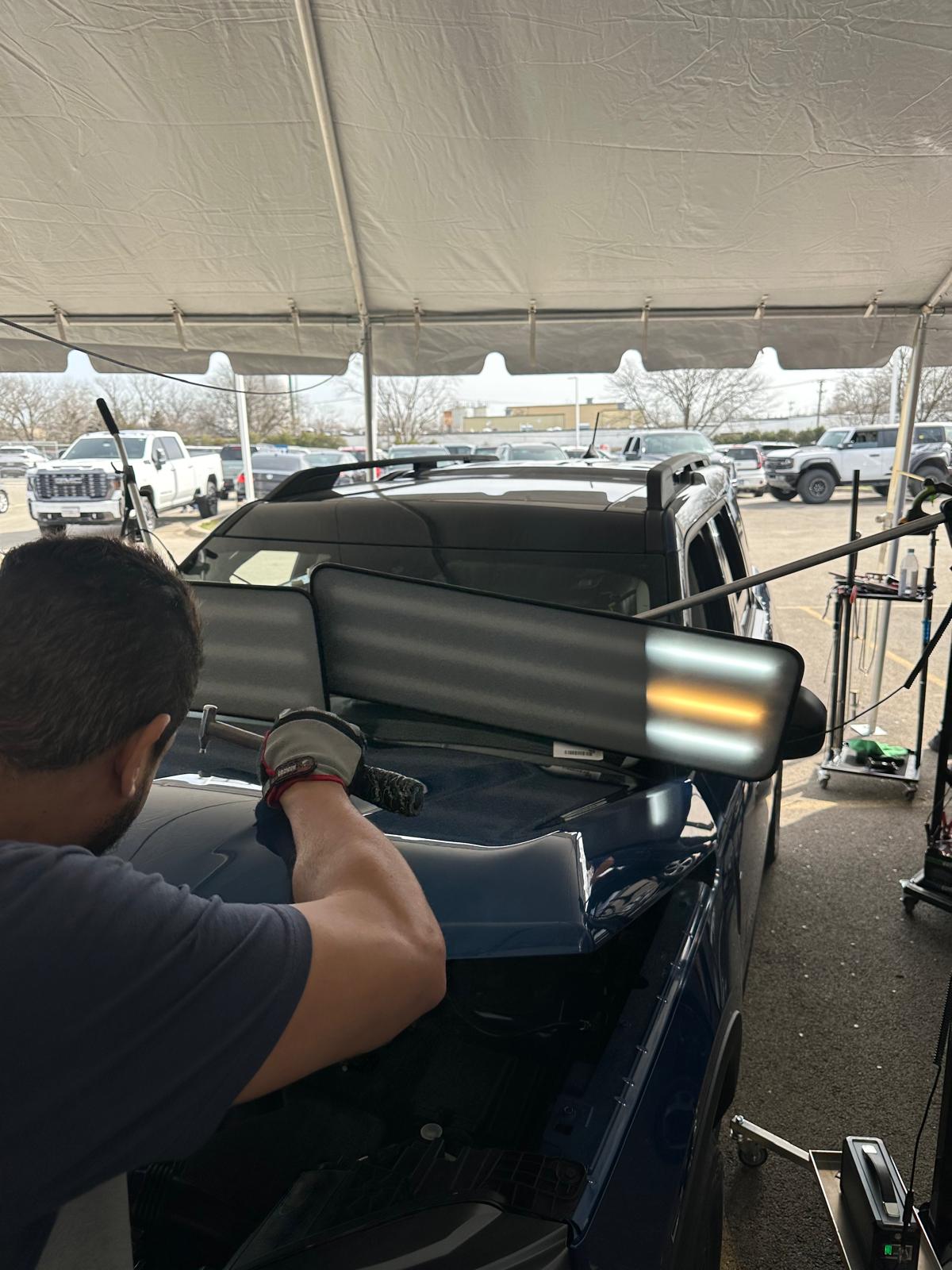 Hail repair in progress